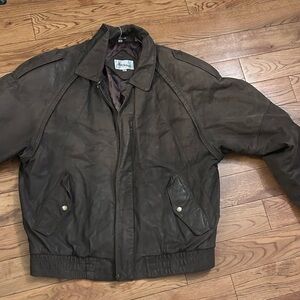 Michaels Dark Brown Leather Bomber Jacket